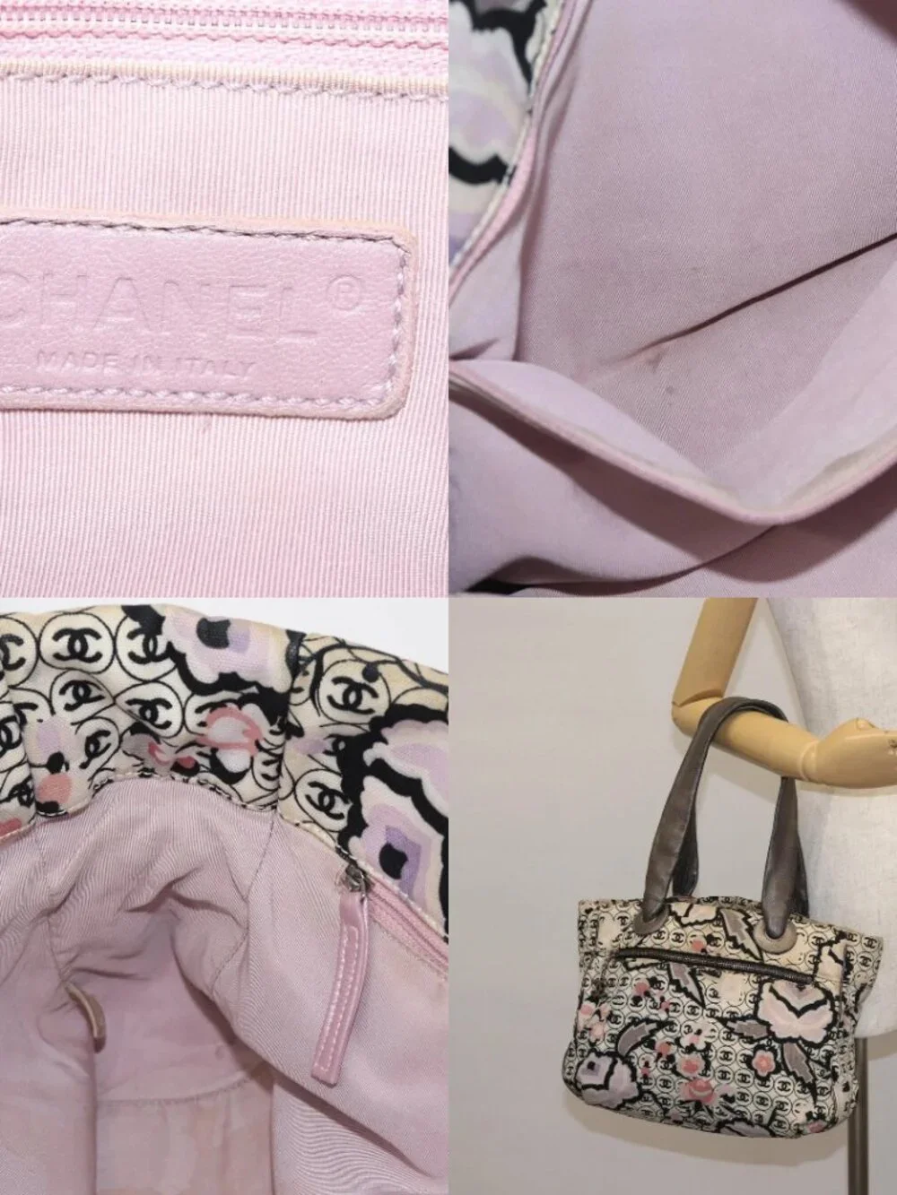CHANEL Tote Bag Canvas Multicolor Silver CC Auth 142753